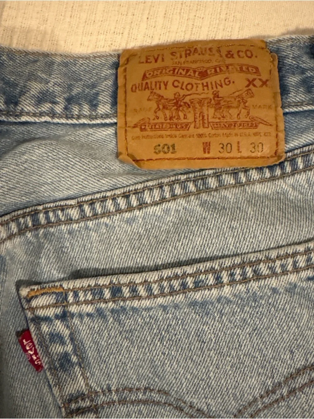 Vintage Levis 501 Jeans Demin Button Fly Light Wash 28x27 Straight Leg Made USA